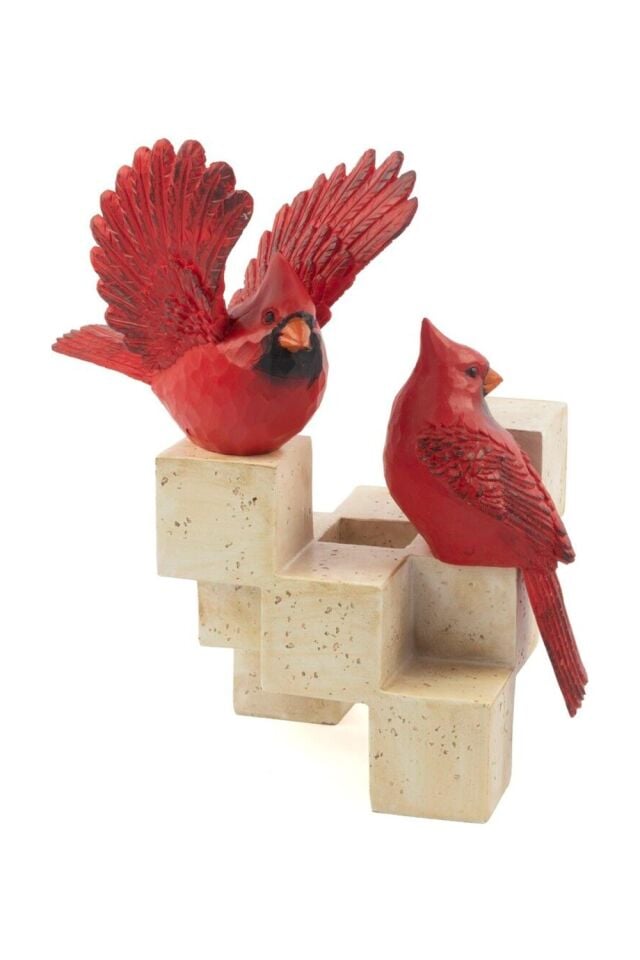 Kırmızı Kuşlu Dek Resin Traverten Obje 30x25cm
